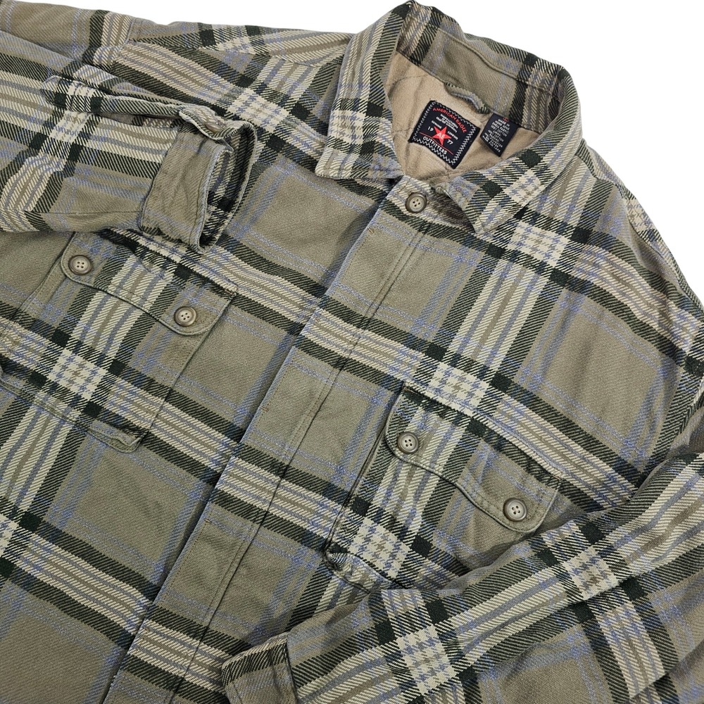 Vintage 90s AEO Shacket Plaid Jacket Men's Large Quilted‎ Lined Olive Gorpcore